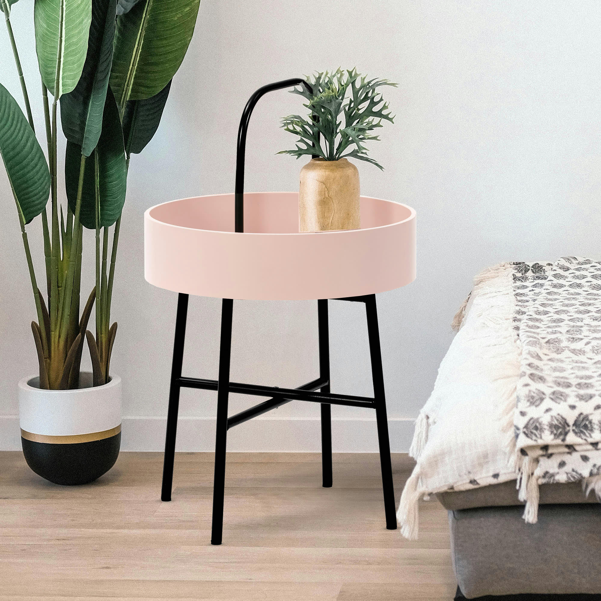 JAIPUR - Bout de canapé avec plateau en mdf rose et structure métallique