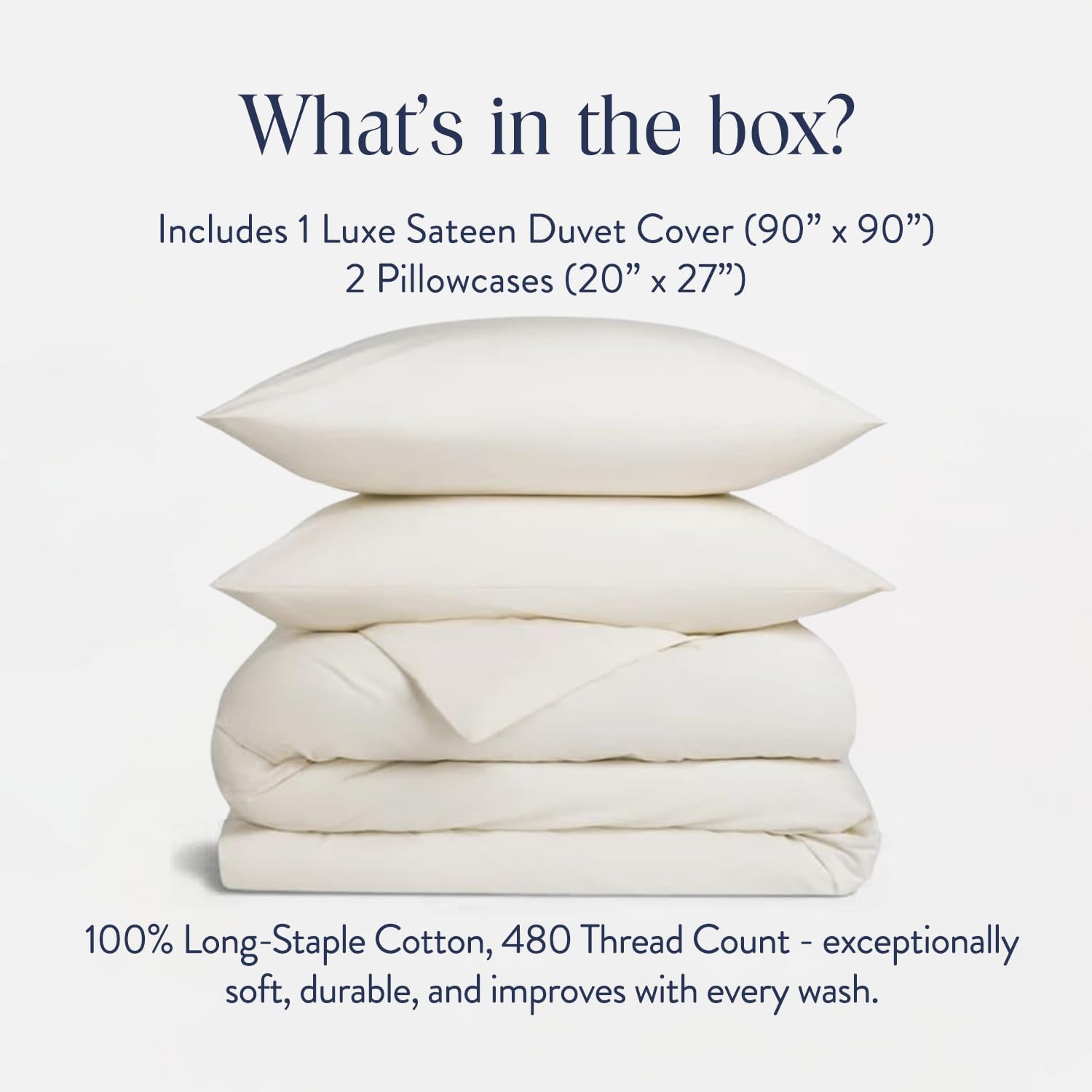 Brooklinen Luxury Sateen Duvet Cover Set - 100% Cotton, Full/Queen Size in Cream - Includes 1 Duvet Cover and 2 Standard Pillowcases - Best Full/Queen Duvet Covers