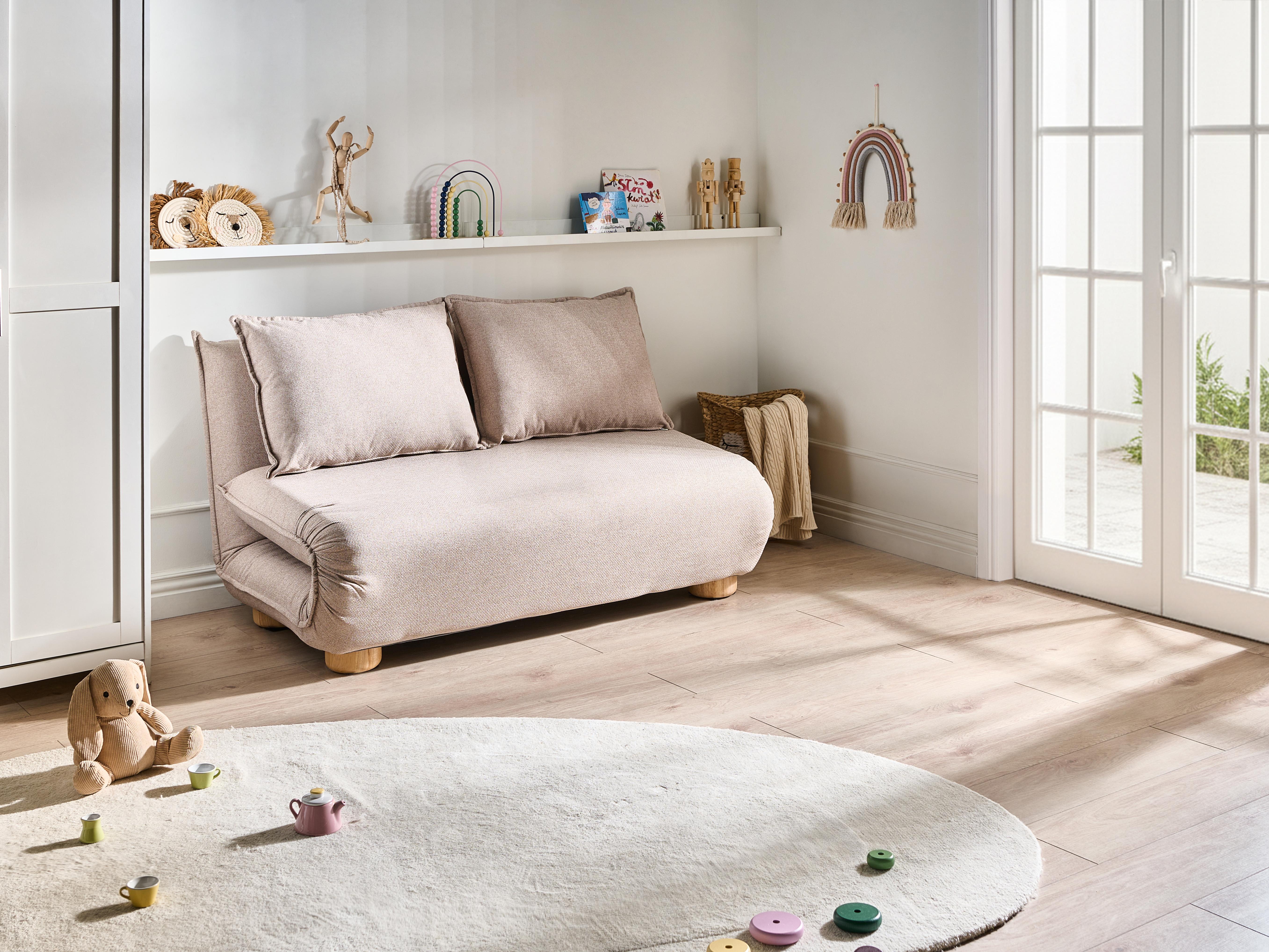 Sofa Bed 2 Seater ABISKO Faux Linen Beige