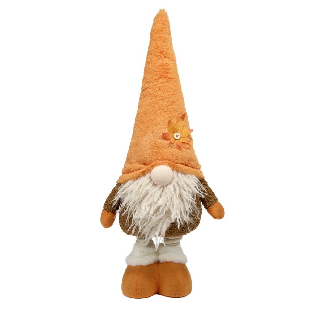 Gnome à poser thème automne en feutrine jambes extensibles 20x13xH75cm (2 modèles orange ou marron)