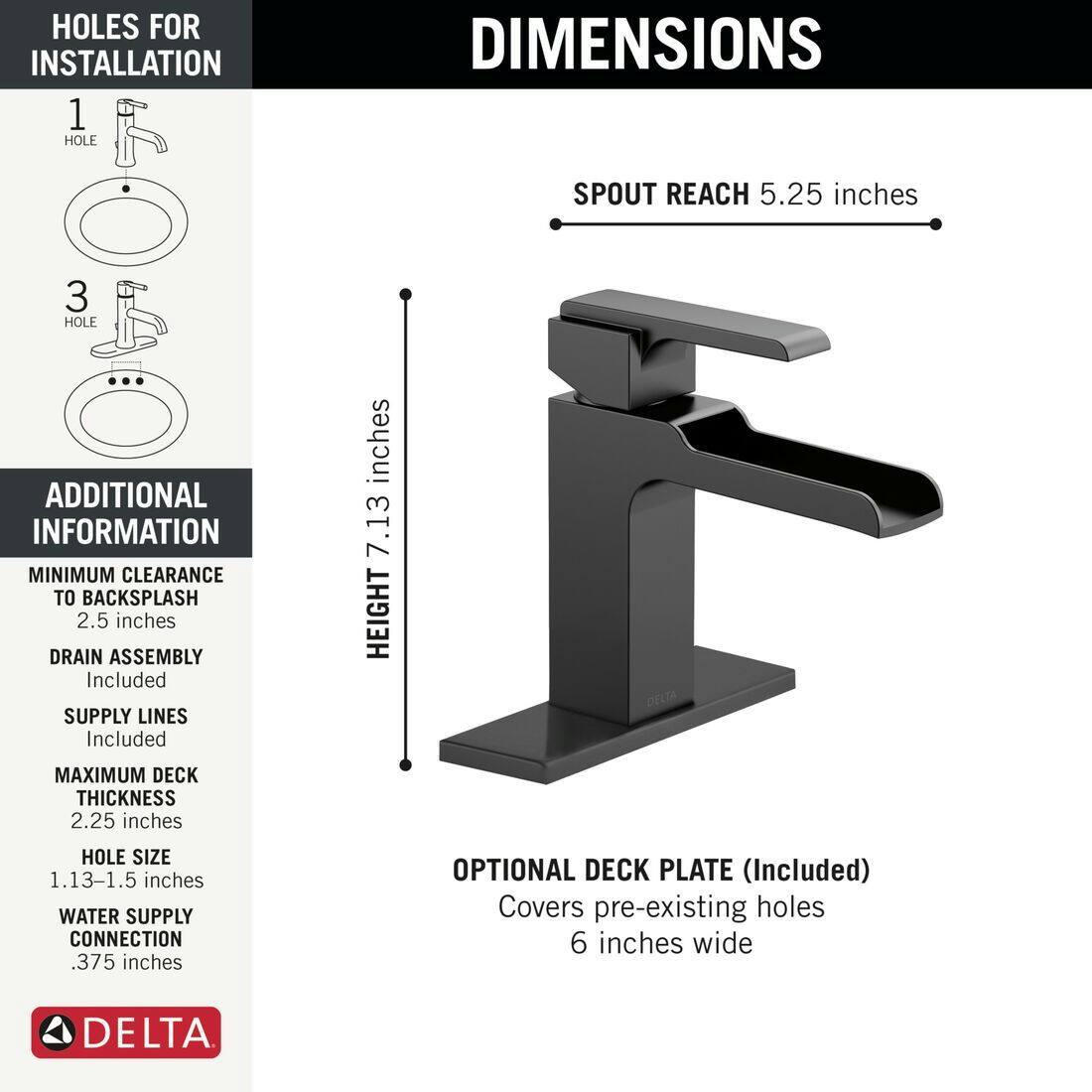 Delta Ara 1-Handle Channel Bathroom Faucet with Metal Pop-Up, Matte Black