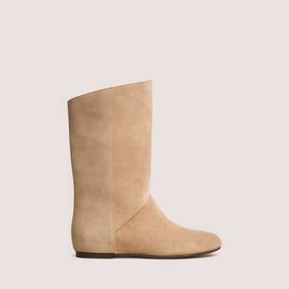 Boots hautes à bouts rondsen croute taupe | DEMIURGE