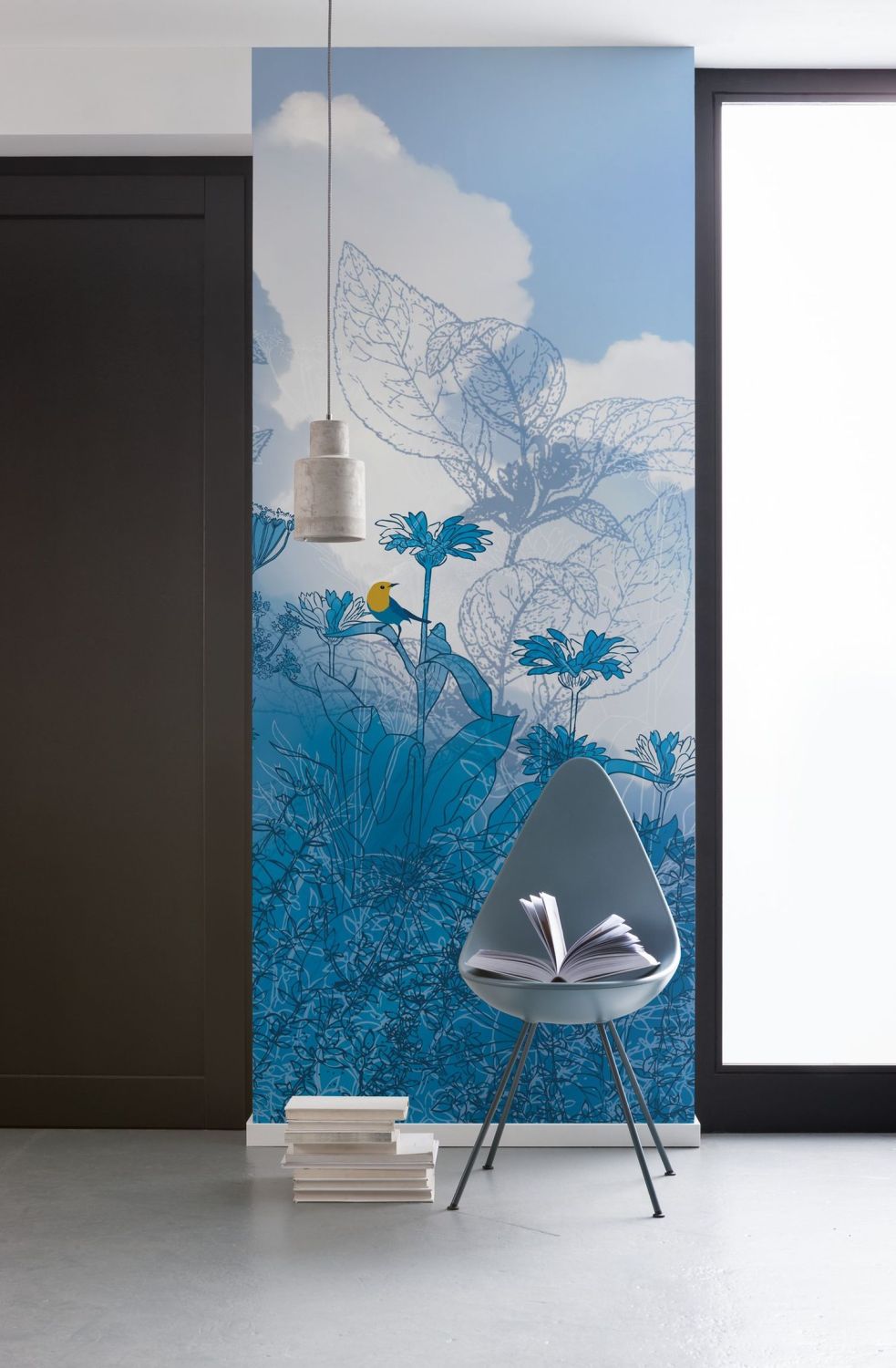 Sanders & Sanders fotobehang blauwe lucht paneel blauw - 100 x 250 cm - 611953