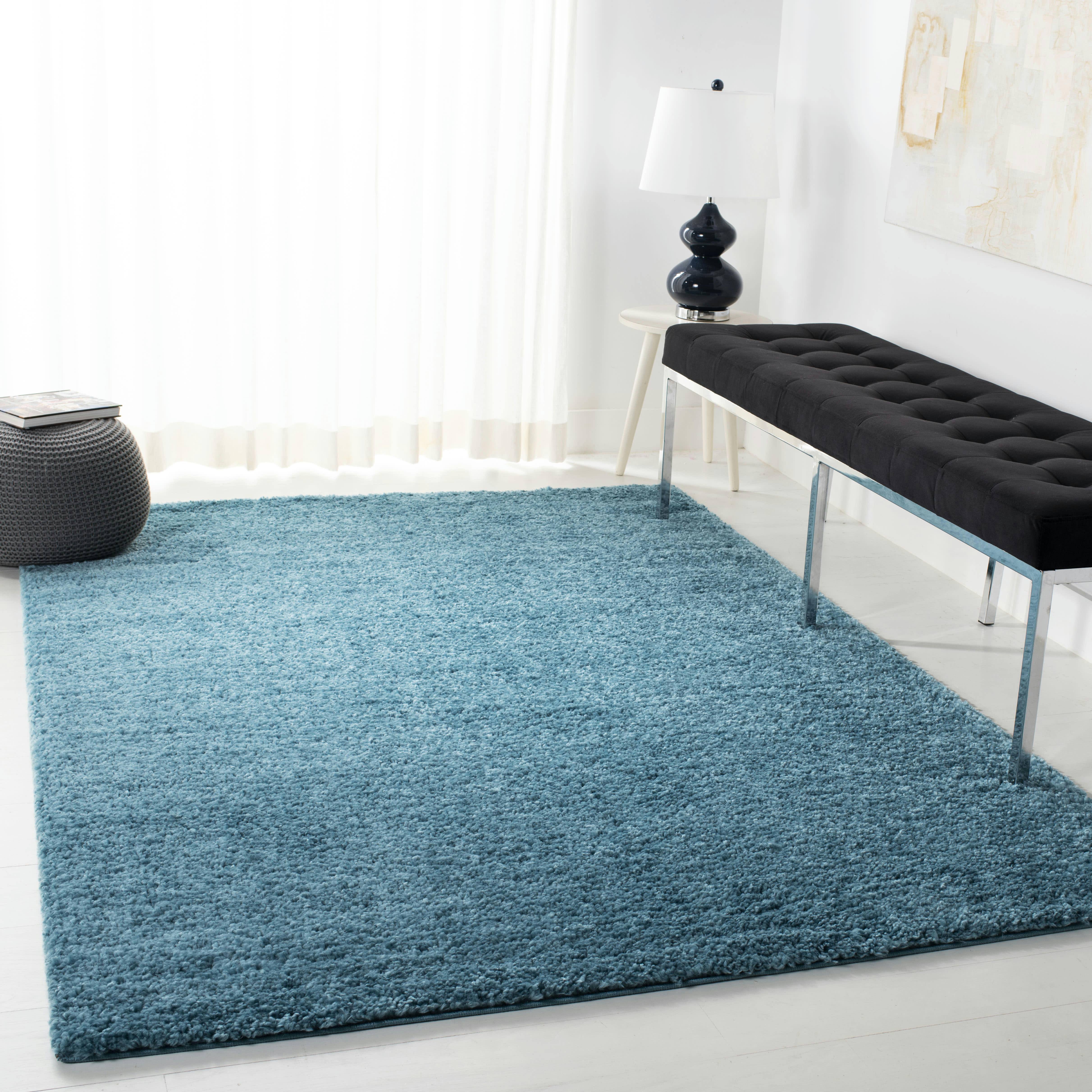 AUGUST SHAG - Tapis de salon interieur en turquoise, 160 x 229 cm