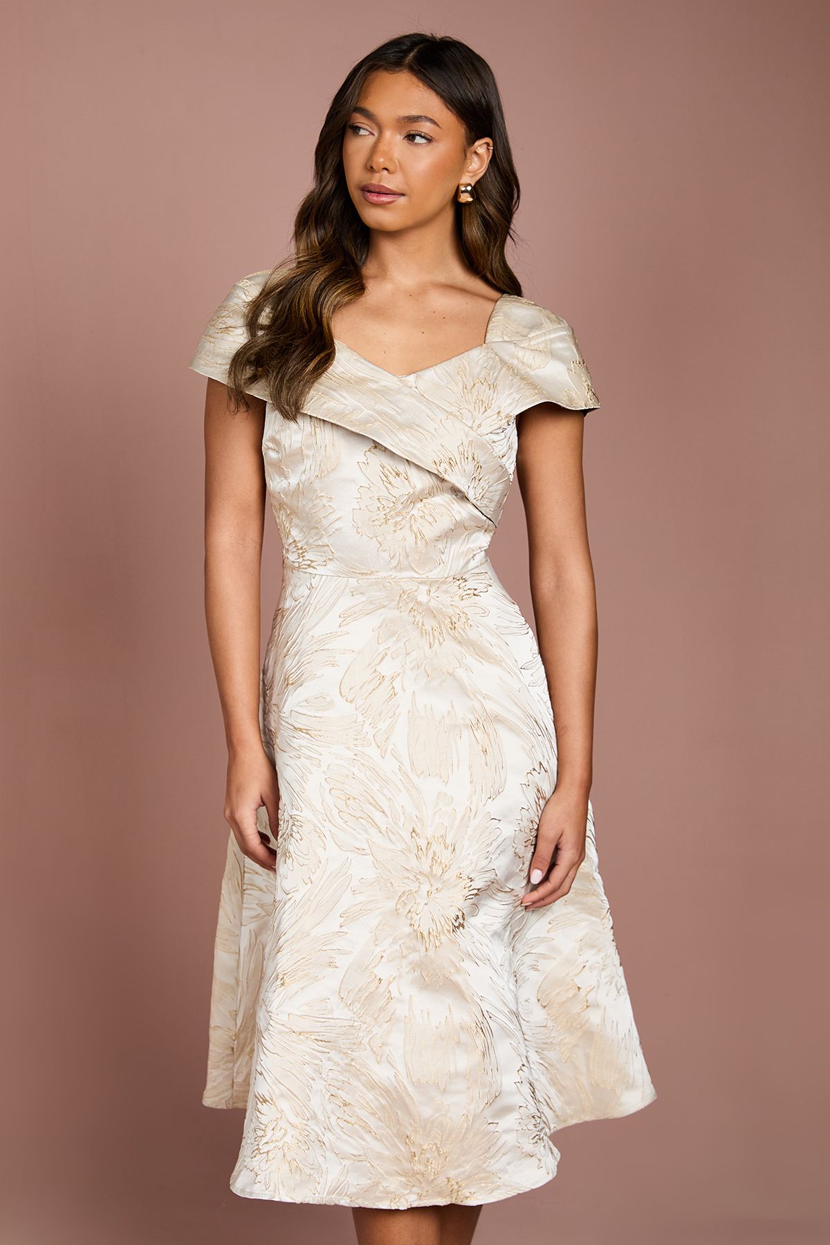 Coast Off the Shoulder Jacquard Full Skirted Midi Dress