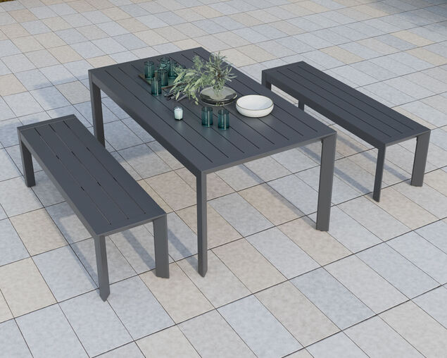 Jette 6 Seater Dining Bench Setting Bundle - Gunmetal Grey