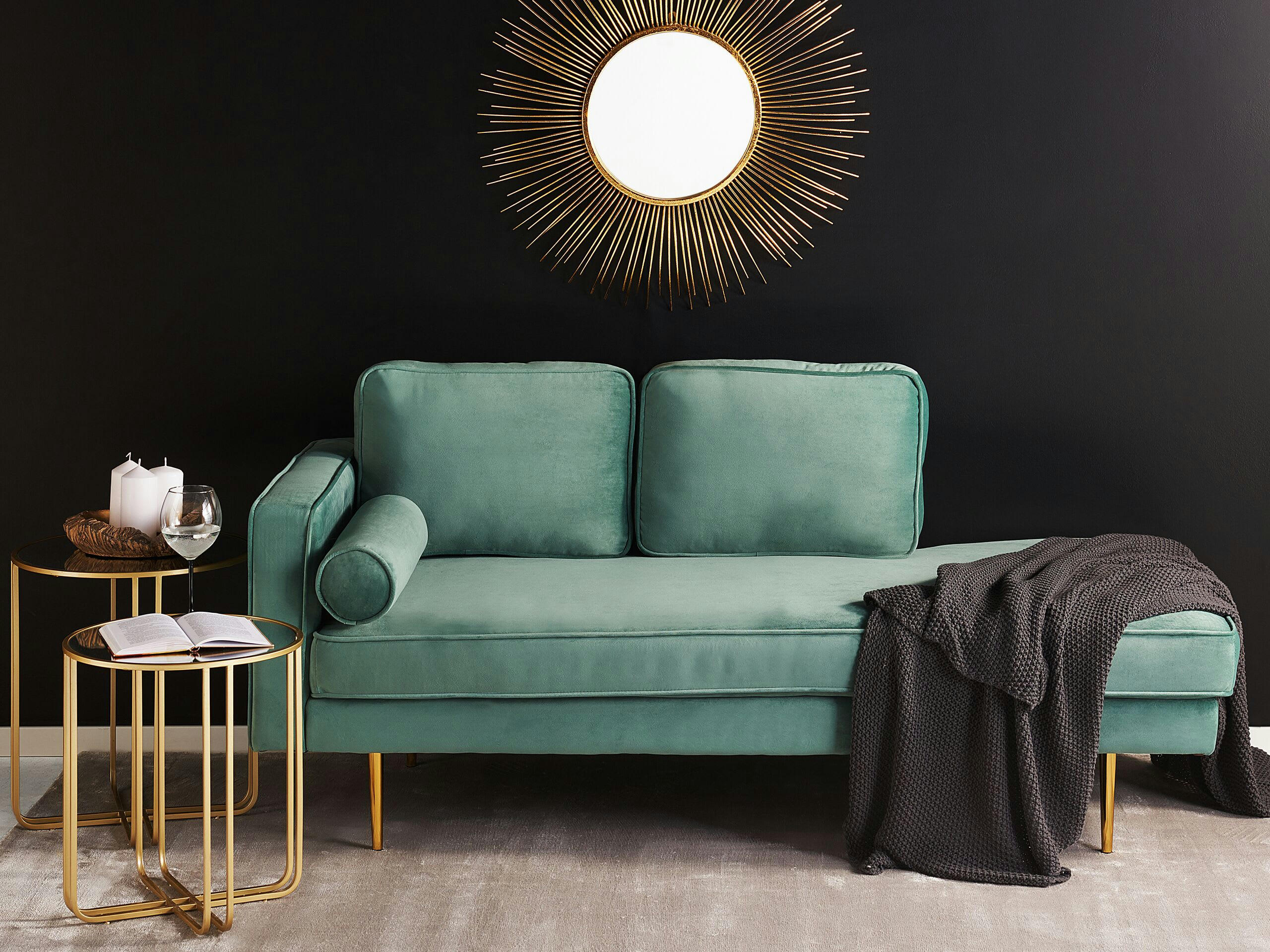 MIRAMAS - Chaise longue en velours vert menthe côté gauche