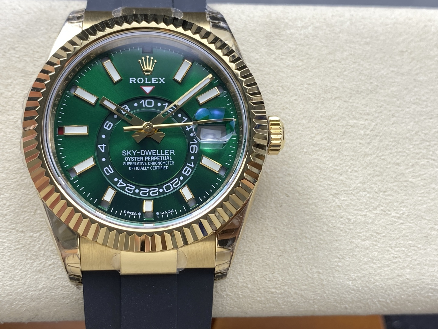 Rolex Sky-Dweller YG Plated Green Dial 42mm Oysterflex Super Clone