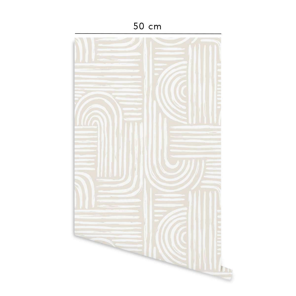 MAZE - Papier peint vinyle adhésif labyrinthe ivoire 50x300 cm