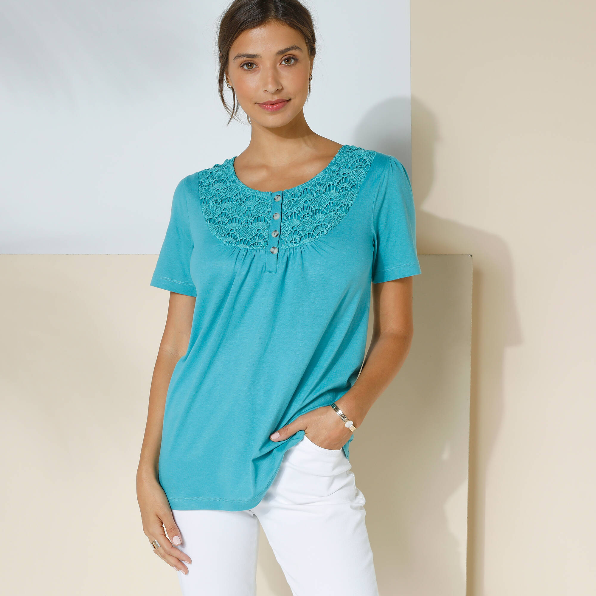 T-shirt macramé manches courtes