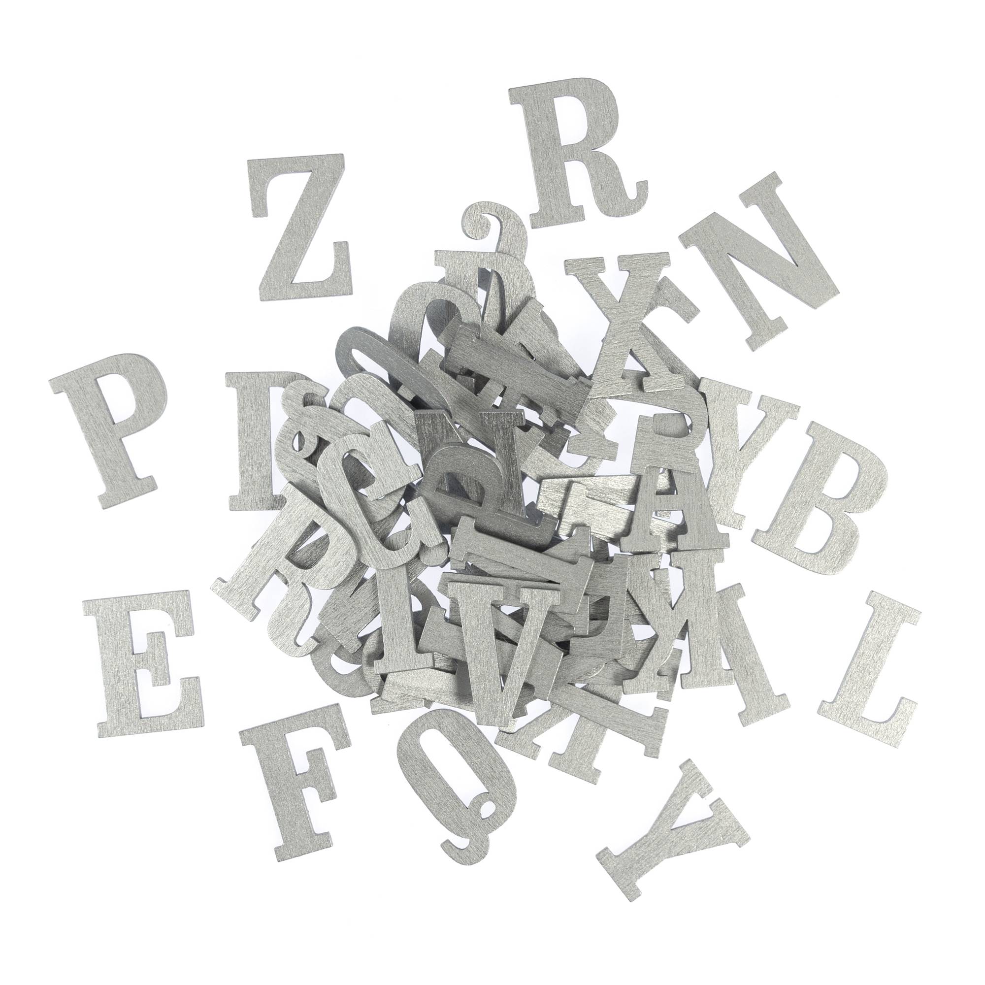 Silver Wooden Letters 52 Pieces