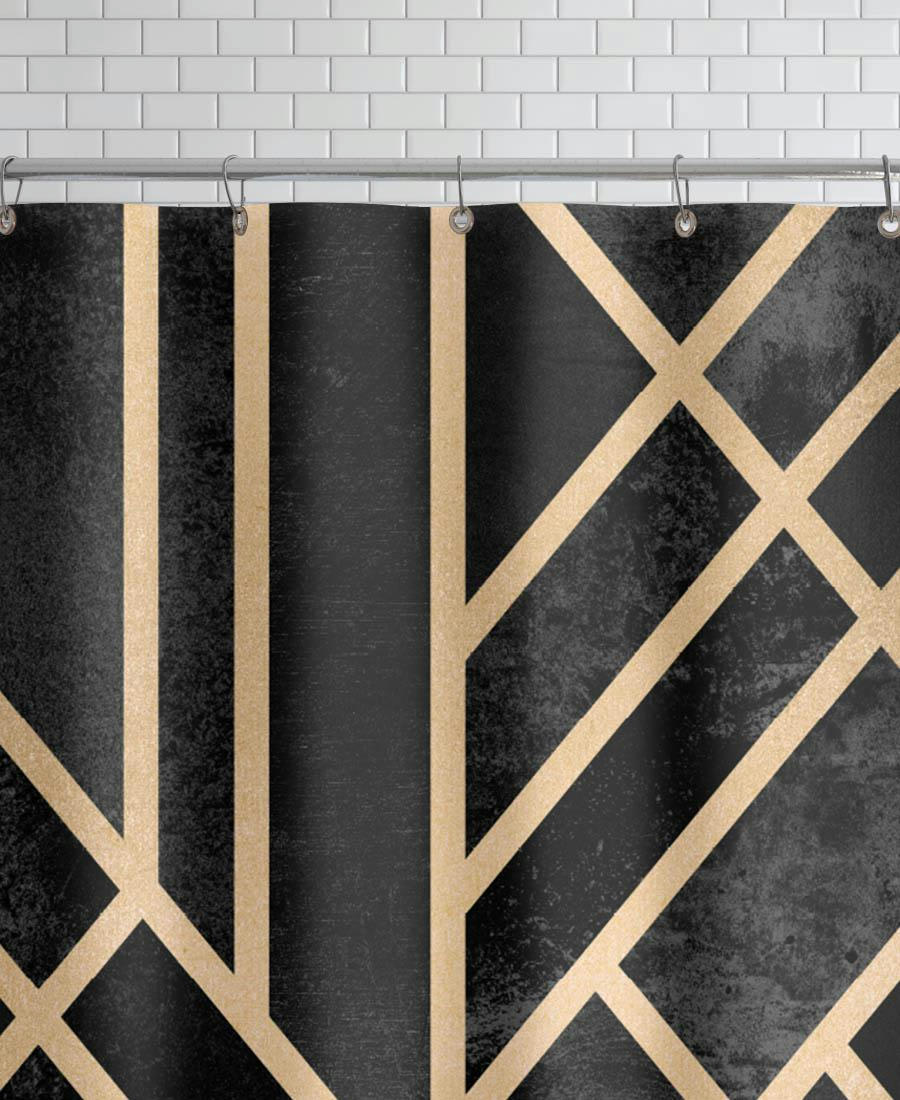 ART DECO BLACK - Rideau de douche en polyester en jaune & noir 150x200