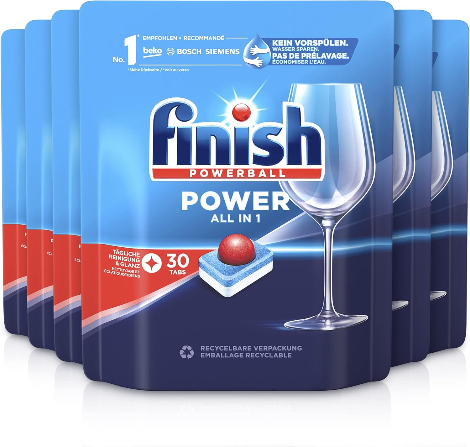 Finish Power All in 1 Dishwasher Tablets, Phosphate-Free, Dishwasher Tablets with Powerful Powerball Against the Most Stubborn Grease Stains, Gigapack with 180 Finish Tabs
