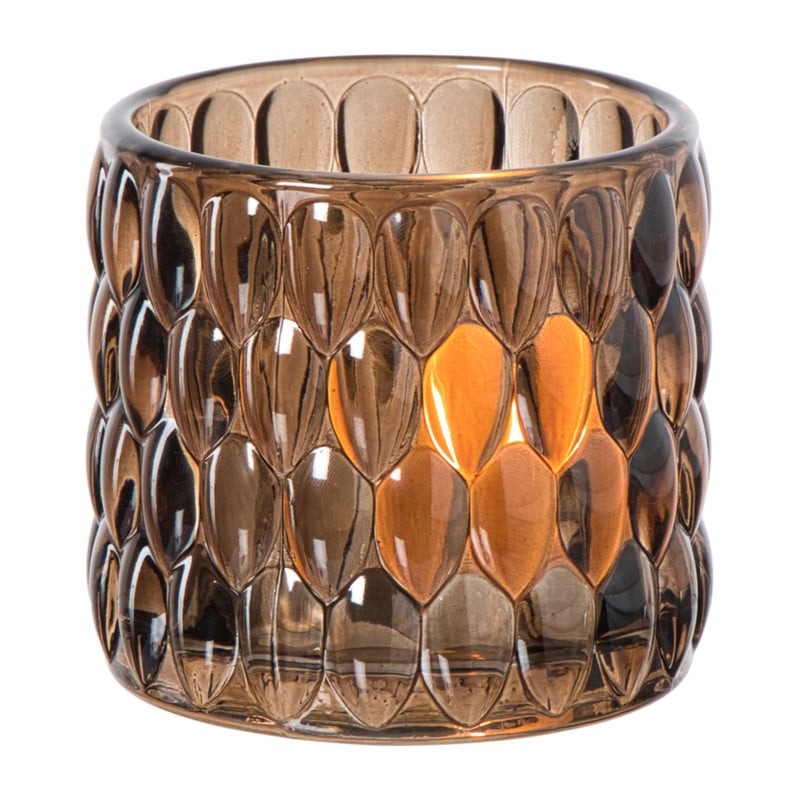 Waxinelichthouder bubbel glas - bruin - &Oslash;9.4x8.7 cm