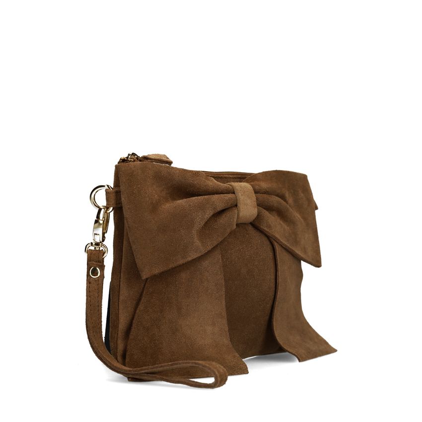 Manfield Bruine suède clutch met strik