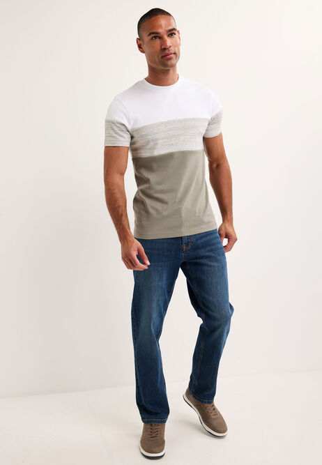 Mens Sage Colour Block Cotton T-Shirt