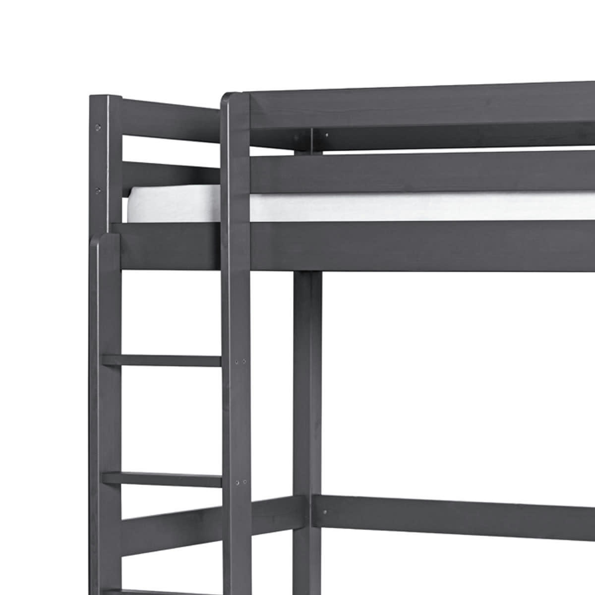 AARON - Lit mezzanine 90x190 cm bois massif anthracite