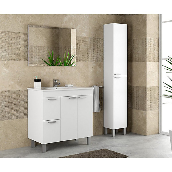 Meuble salle de bain Sous-Vasque   1 Miroir, coloris blanc brillant - Longueur 80 x Hauteur 80 x Profondeur 45 cm