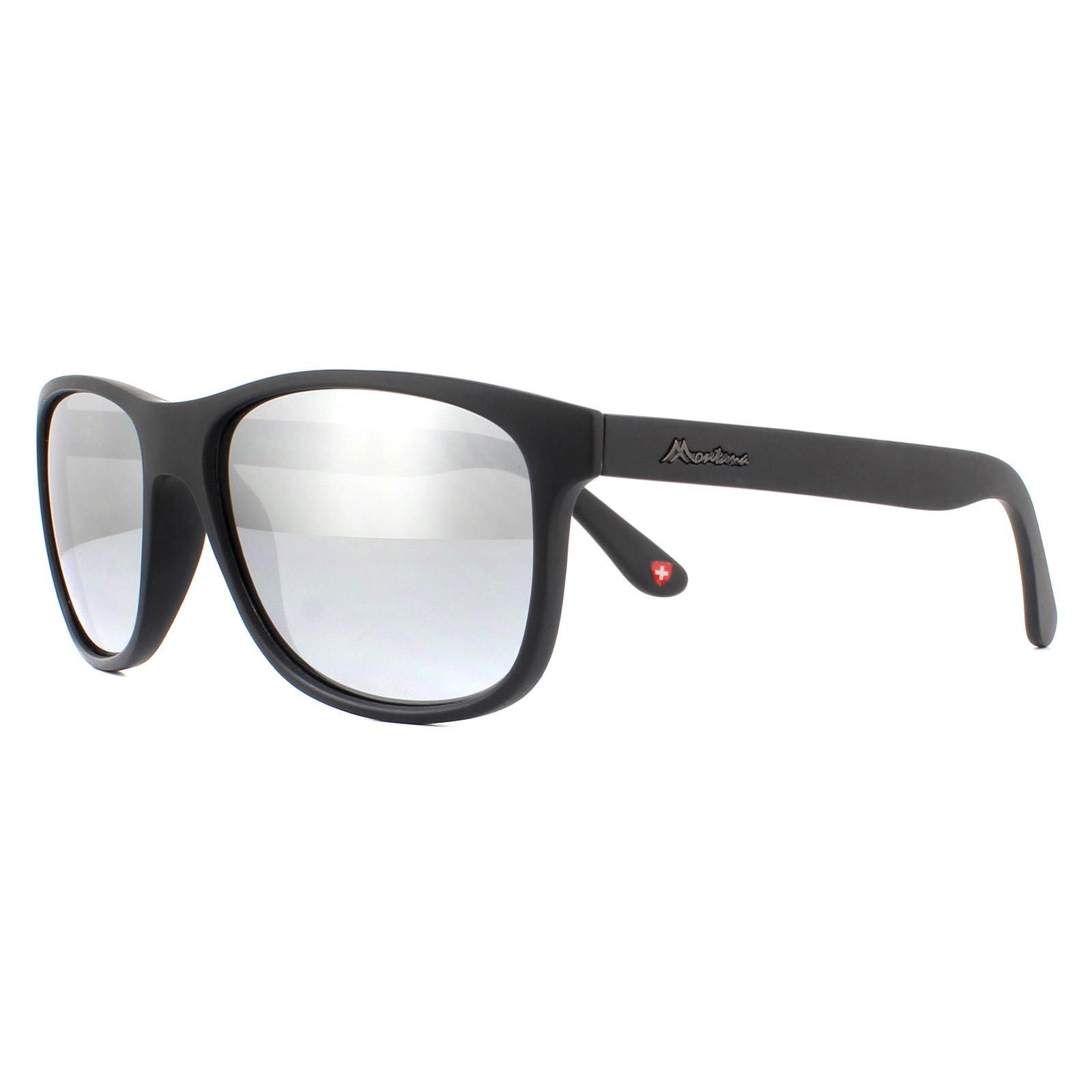 montana Rectangle Black Silver Mirror Sunglasses
