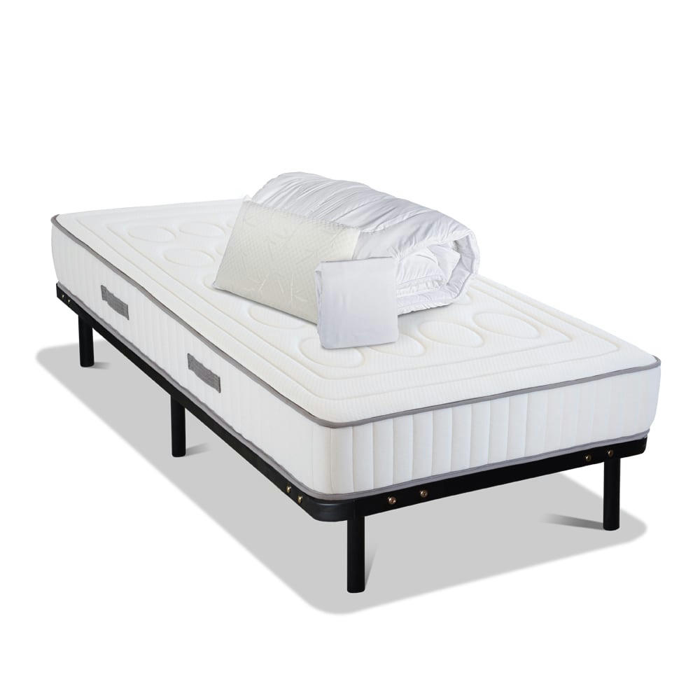 CRISTAL - Ensemble  90x200  Matelas + Sommier Métal + Accessoires