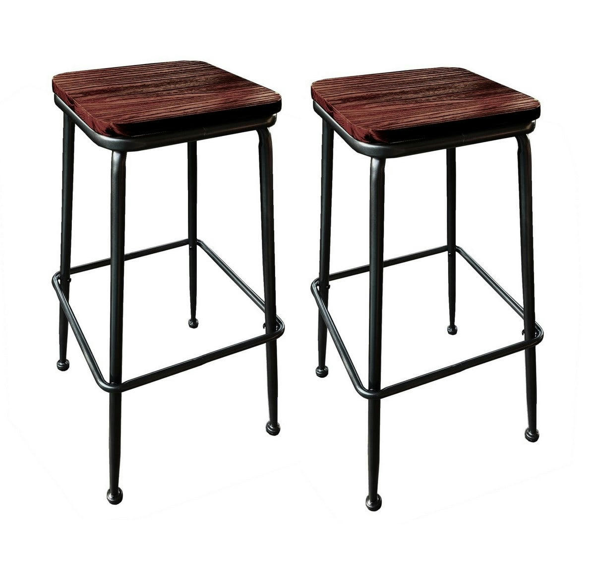 MONTANA - 2 Tabourets en acier et bois foncé