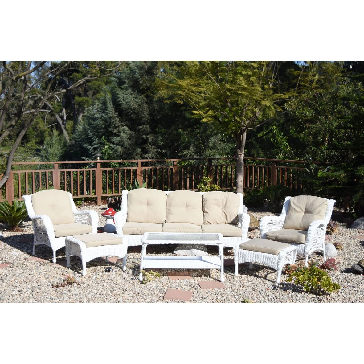 Jeco White Wicker 6-piece Seating Set with Tan Cushions