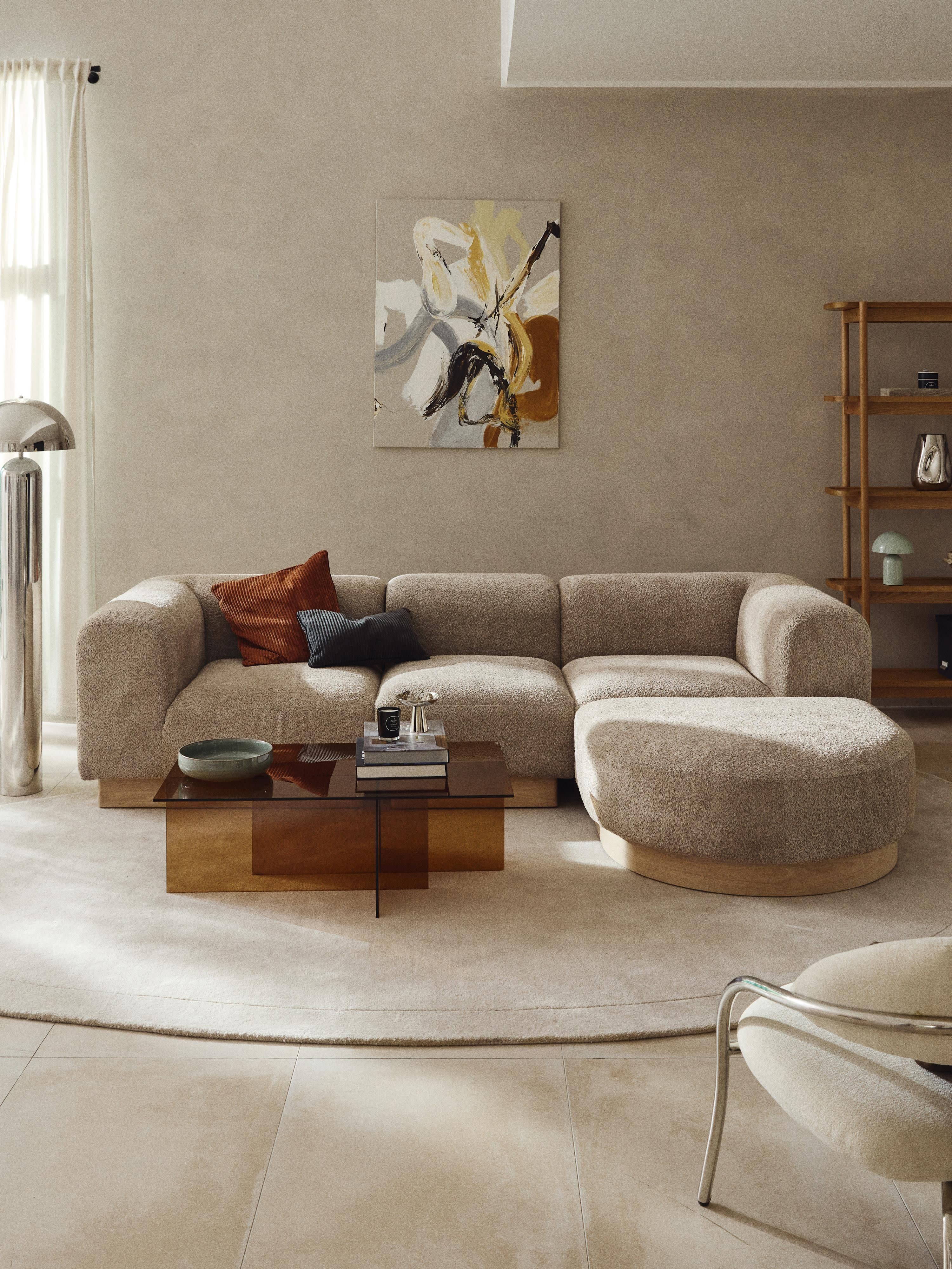 Modulares Sofa Natalie (3-Sitzer) aus Teddy-Bouclé mit Hocker (links/rechts)