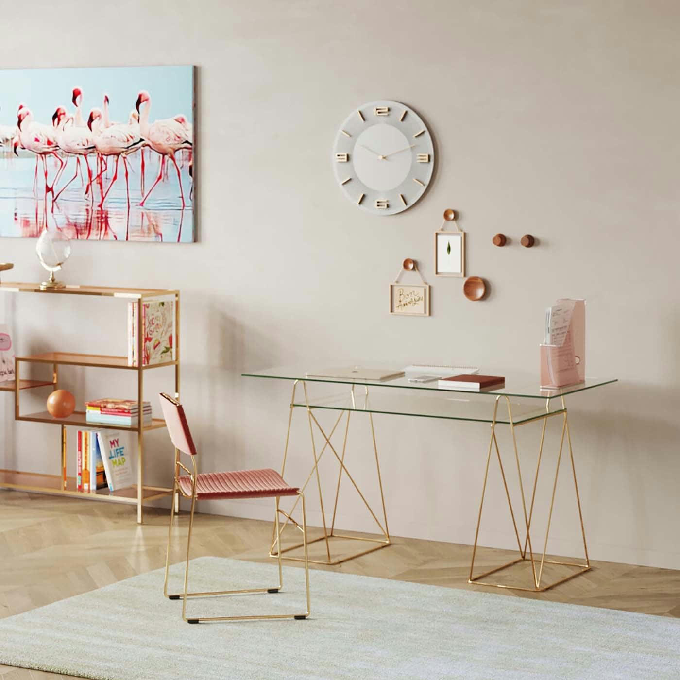 POLAR - Bureau en verre et acier doré