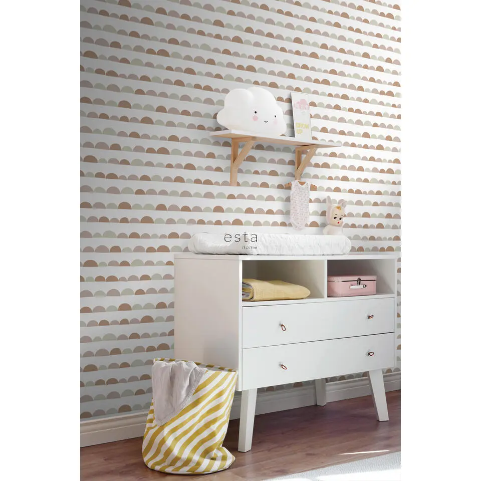 ESTAhome behang grafisch motief oudroze en terracotta - 53 cm x 10.05 m