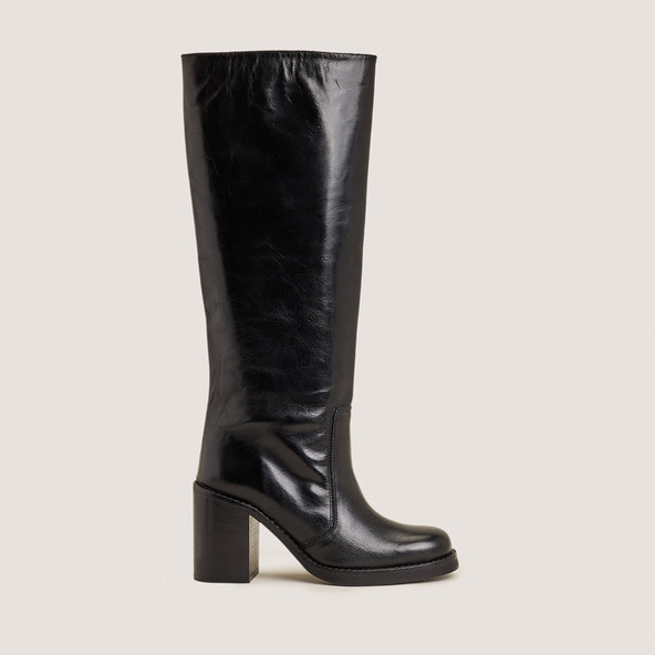 Bottes larges à bouts carrésen cuir noir | BLIM