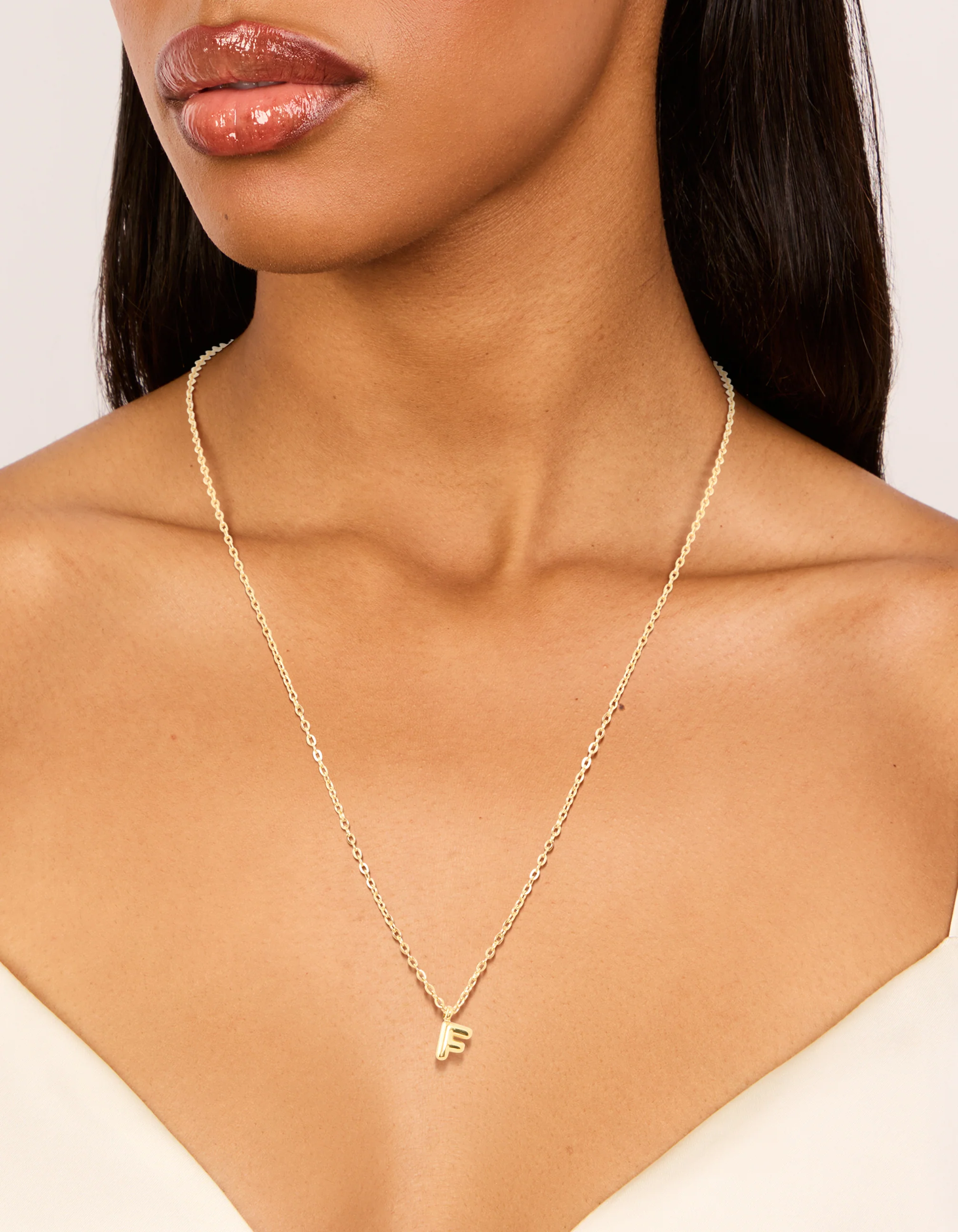 Waterproof Gold Plated Stainless Steel Mini Bubble Letter F Necklace