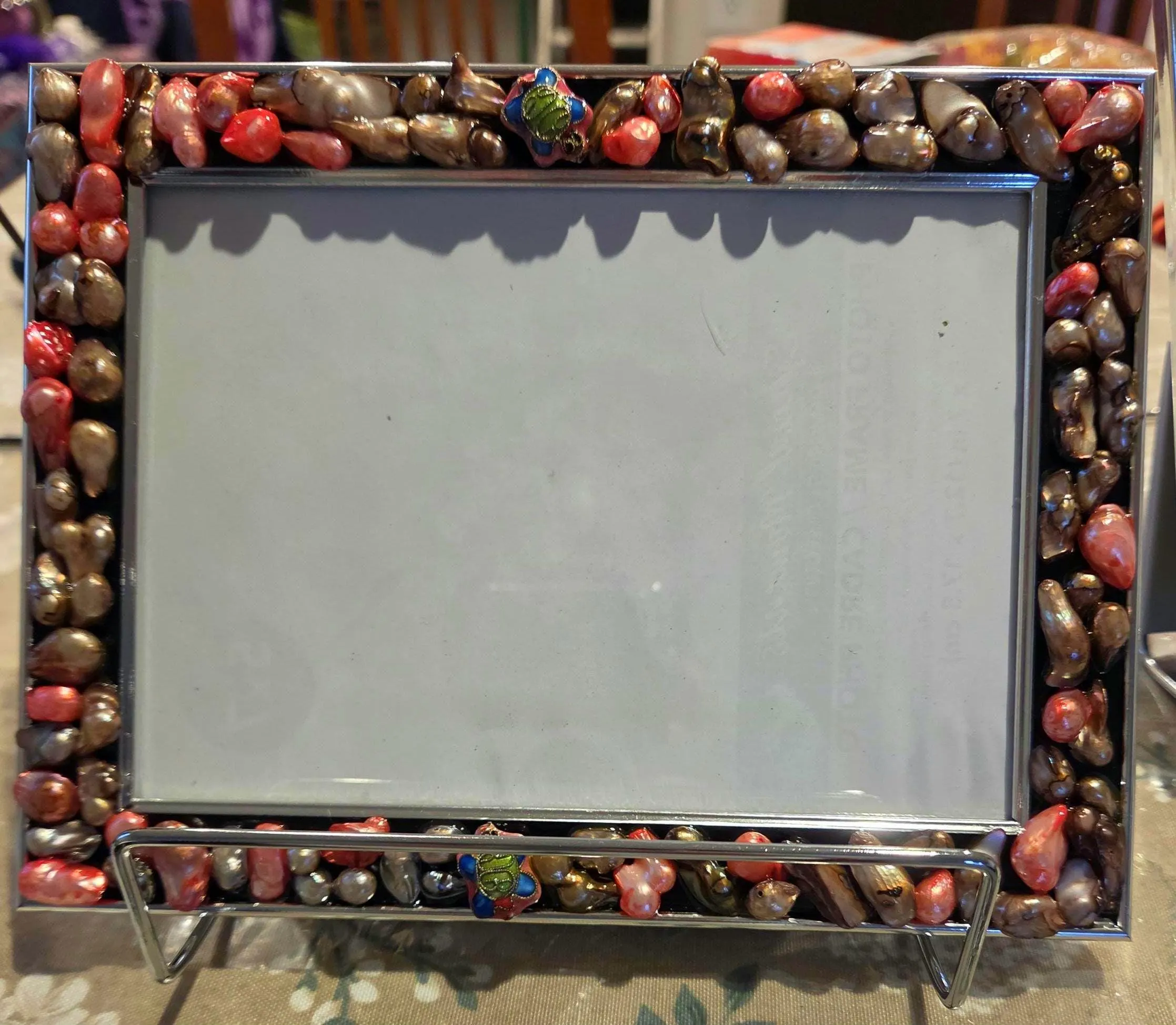 Fresh water pearls salmon and brown with two tiny matching turtles 5x7 photo frame.