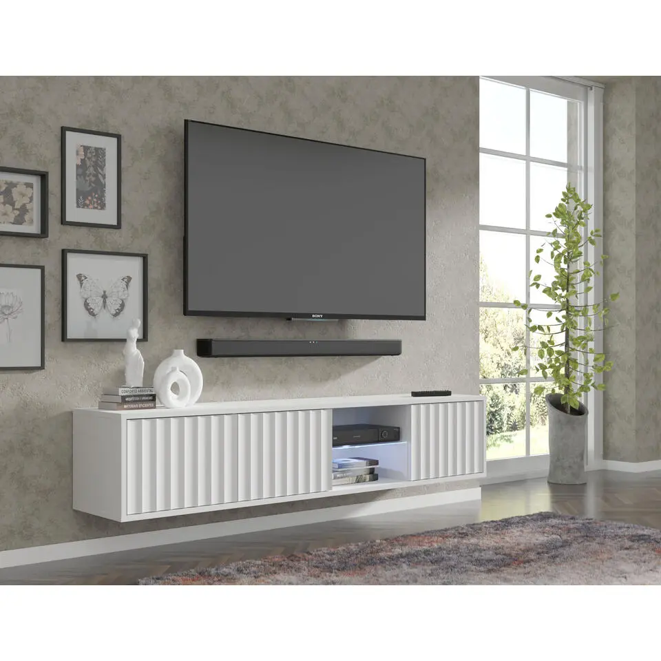 Homlando - Wandgemonteerd TV-meubel - Wit - Vina - 31x156x31 cm