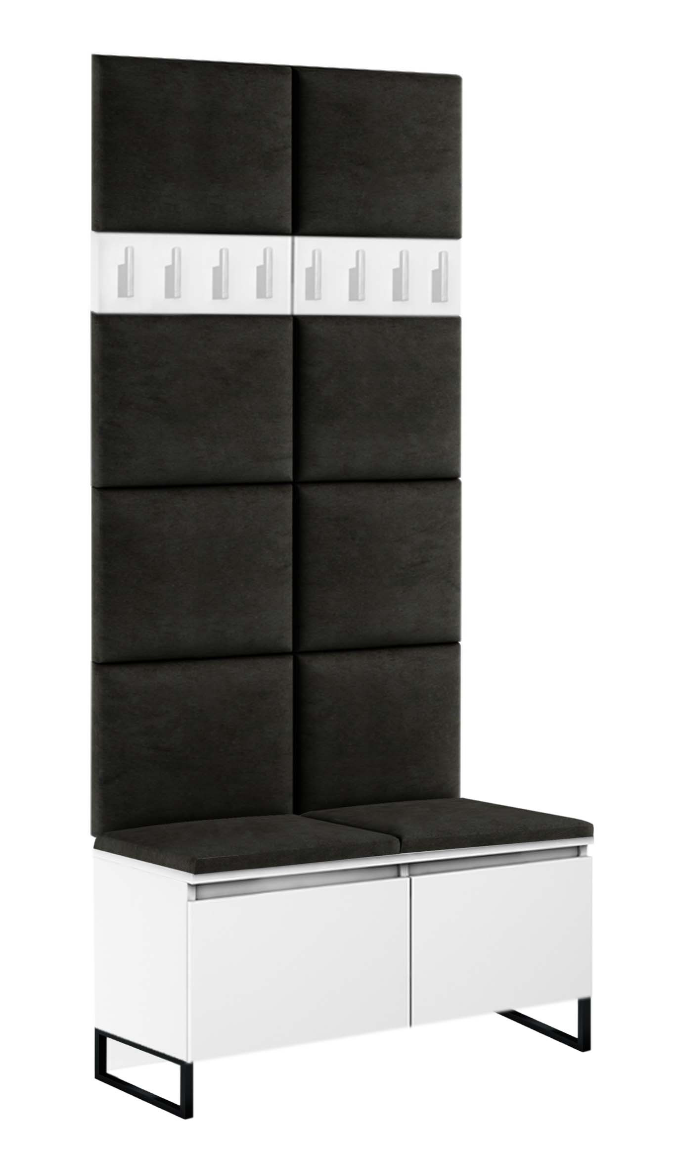 Zestaw Do Przedpokoju 2Pp8 Biały/Czarny 100X37X224 Cm Welur Czarny