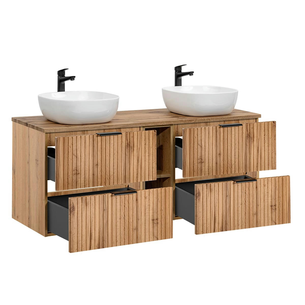 - Ensemble meuble double vasque 140cm et colonne stratifiés naturel