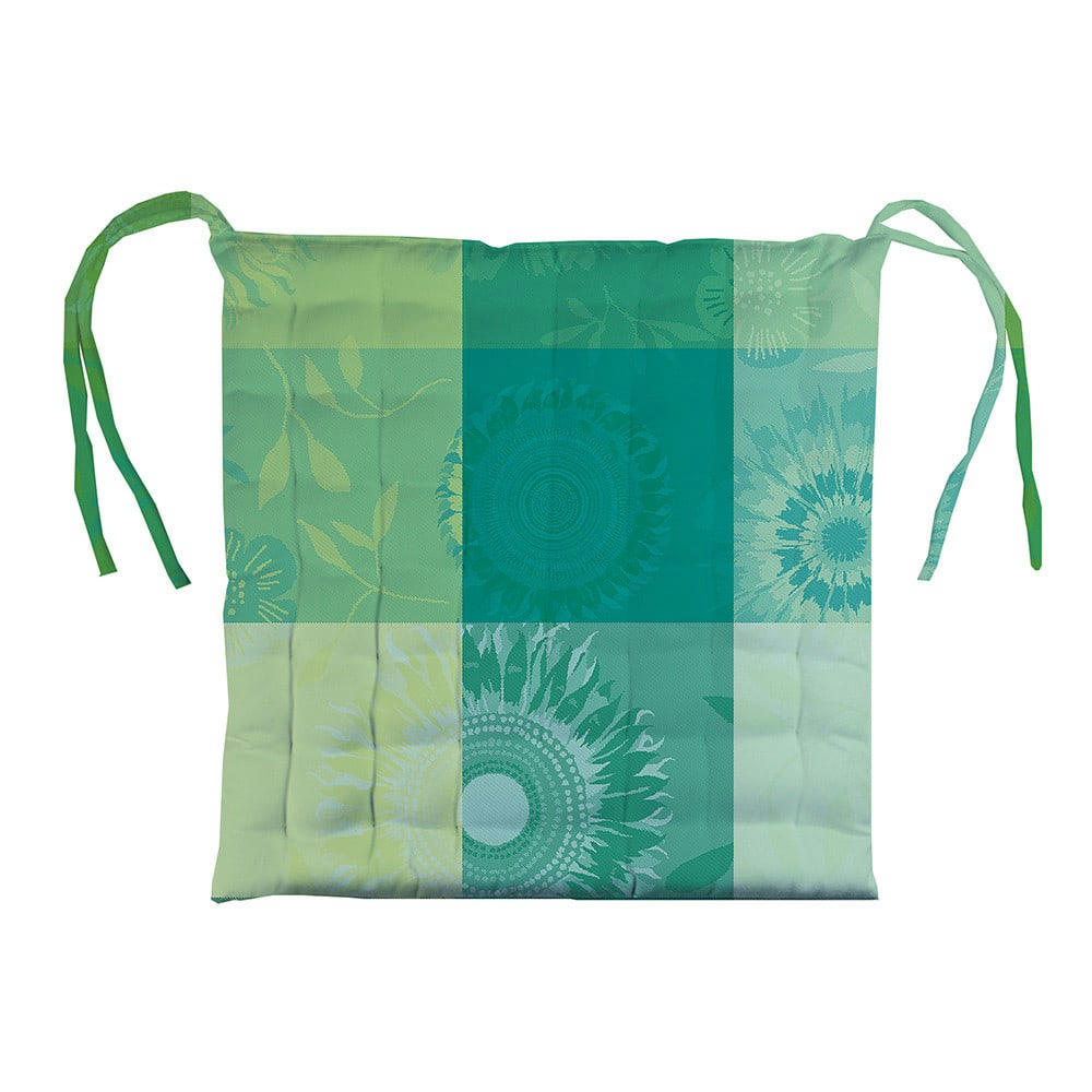 MILLE TOURNESOLS CHLOROPHYLLE - Galette de chaise enduit imperméable pur coton vert 38X38
