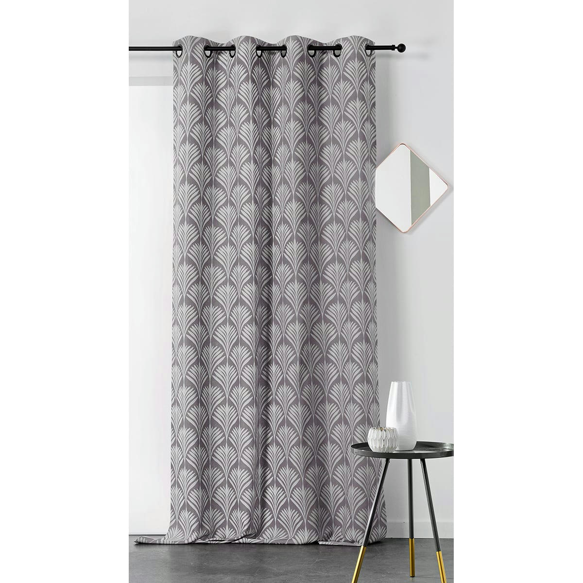 - Rideau esprit art nouveau coton gris clair 140x240 cm