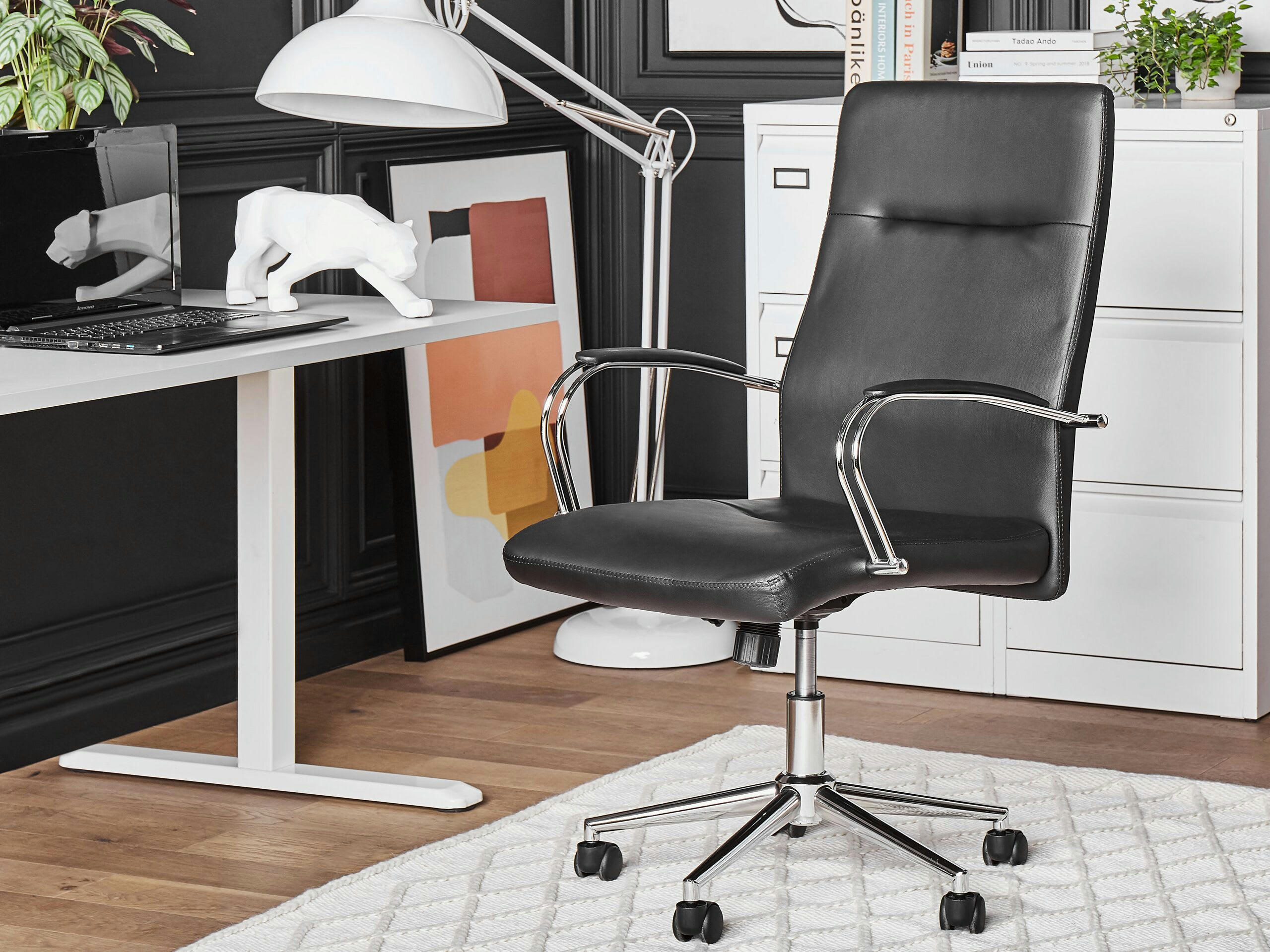 OSCAR - Chaise de bureau en cuir PU noir