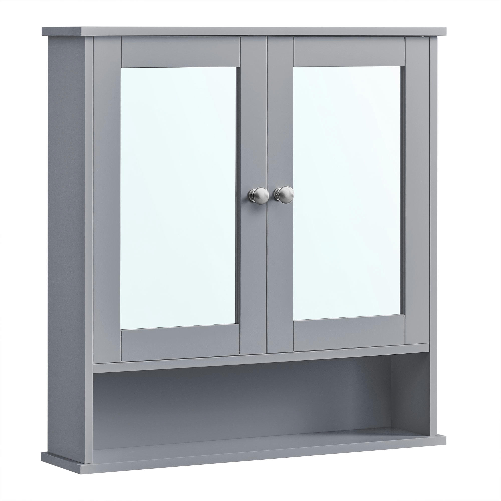 - Armoire murale 2 portes 2 miroirs effet bois gris