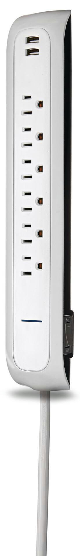 NOMA 6-Outlet and 2 USB Port Power Bar with Surge Protector, 4-ft Cord, 900 Joules, White