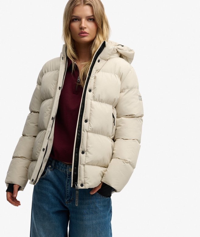 Hooded Mid Length Sports Puffer Jacket