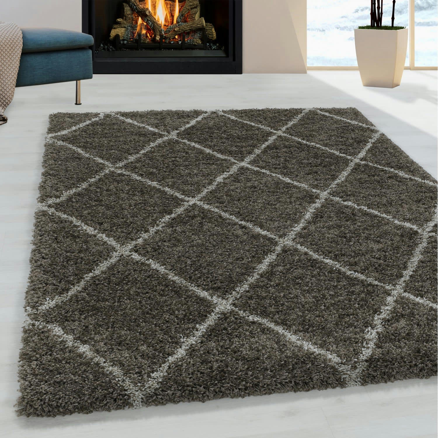 LOSANGES - Tapis de style géométrique taupe et blanc 140x200cm