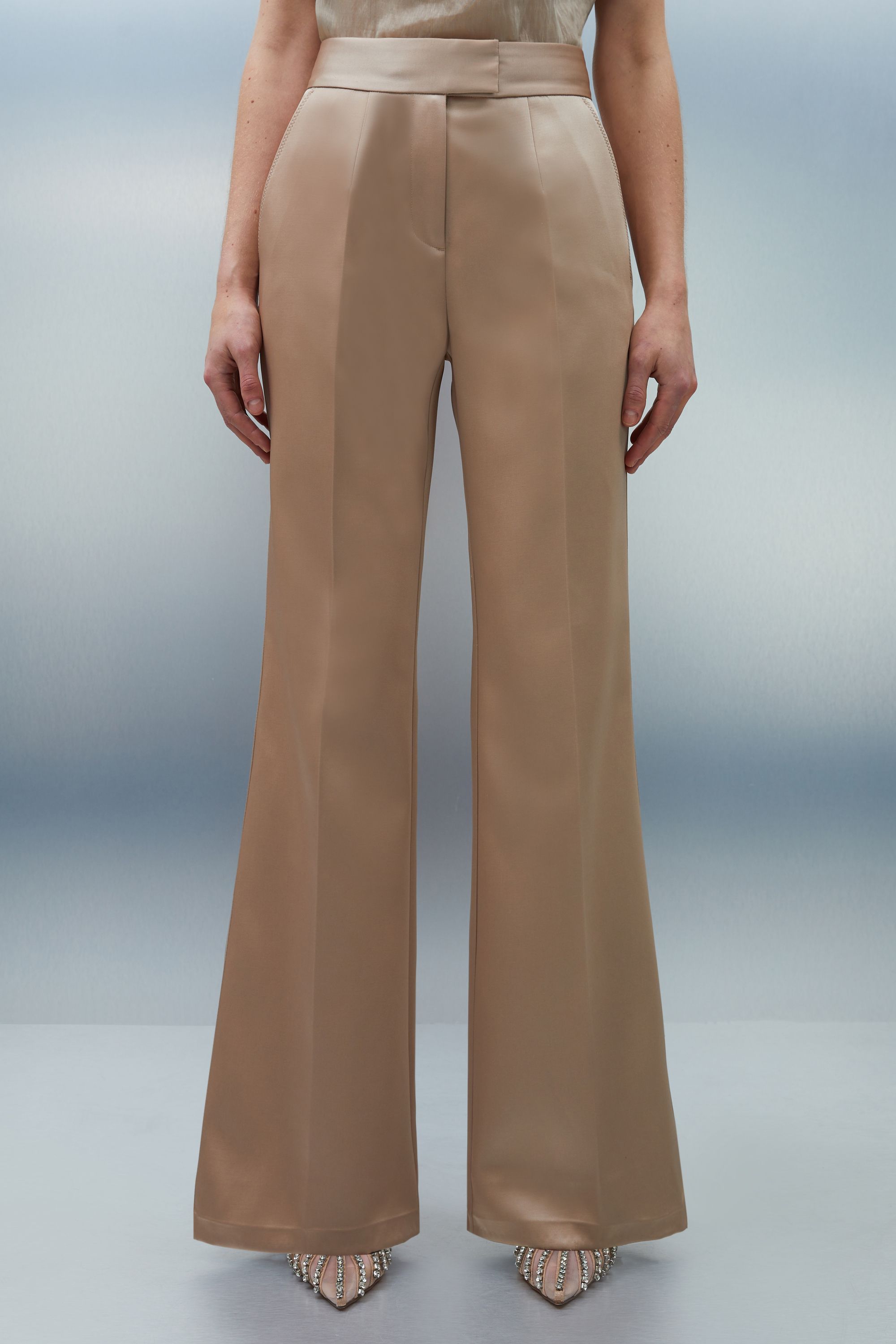 KarenMillen Structured Viscose Satin Stitch Detail Tailored Kickflare Trouser