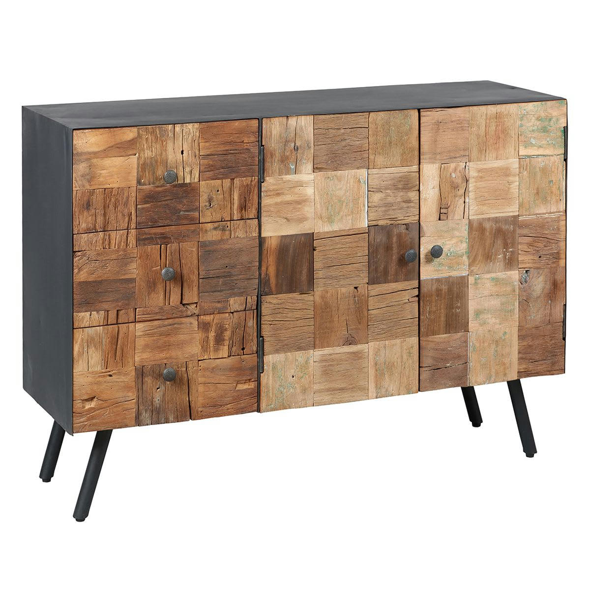 FULBERT - Buffet  2 portes 3 tiroirs acier et bois massif