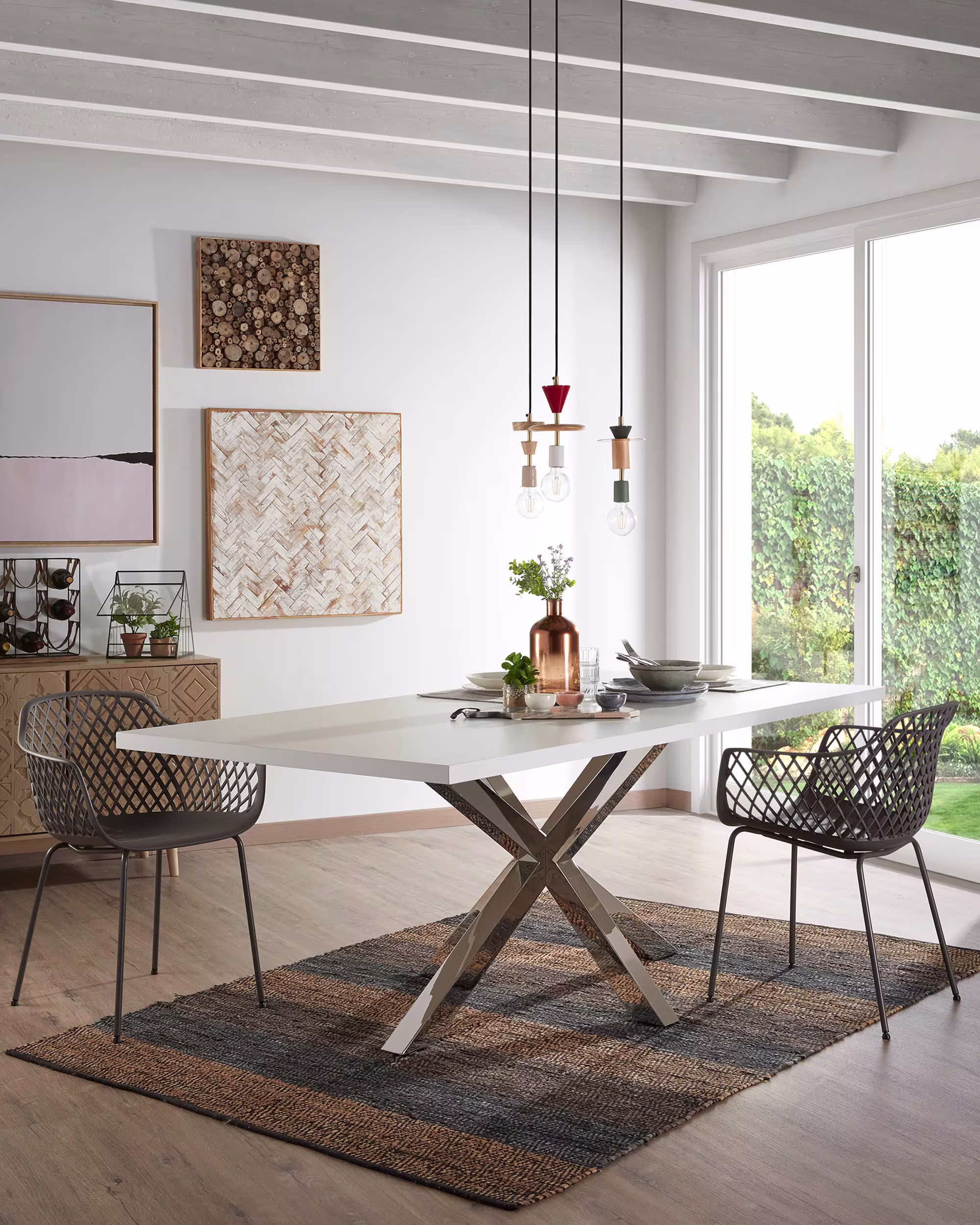 Mesa Argo 160 x 100 cm melamina acabado blanco patas de acero inoxidable