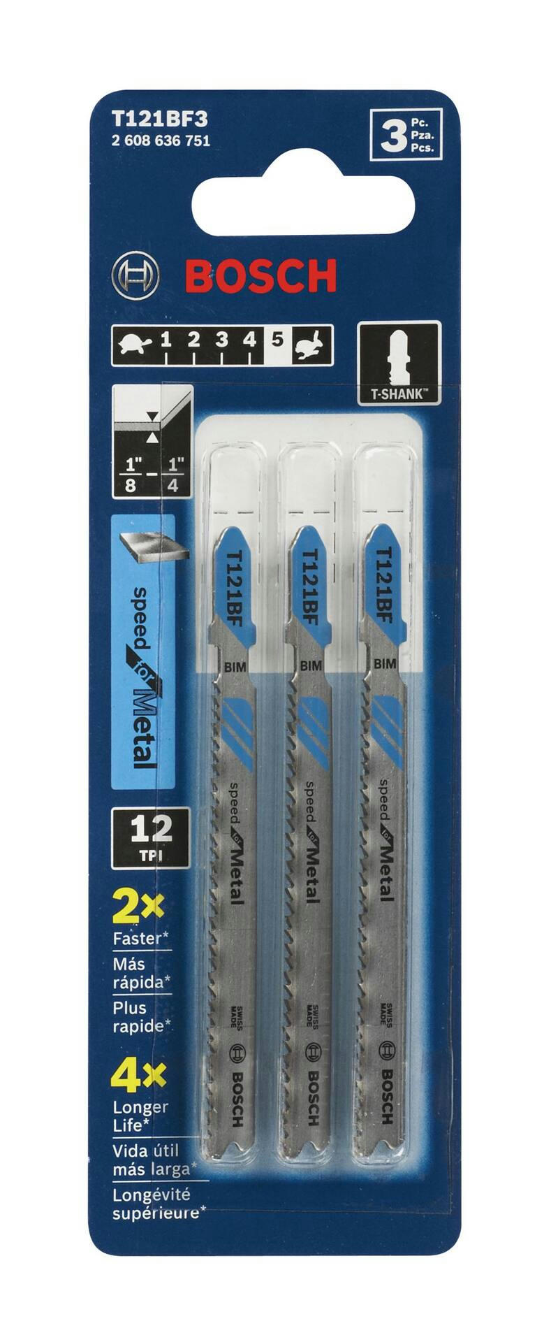Bosch Speed 12T T-Shank Bi-Metal Jigsaw Blades for Metal, 3-pk