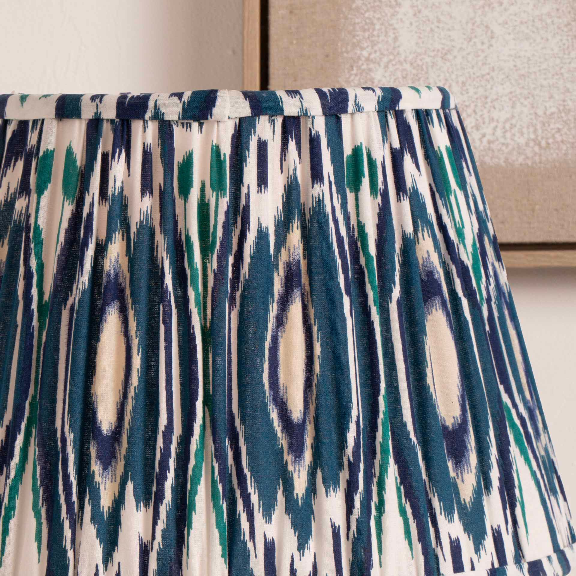 Ruma Blue Ikat Patterned Pleated Tapered Shade For Table Lamps
