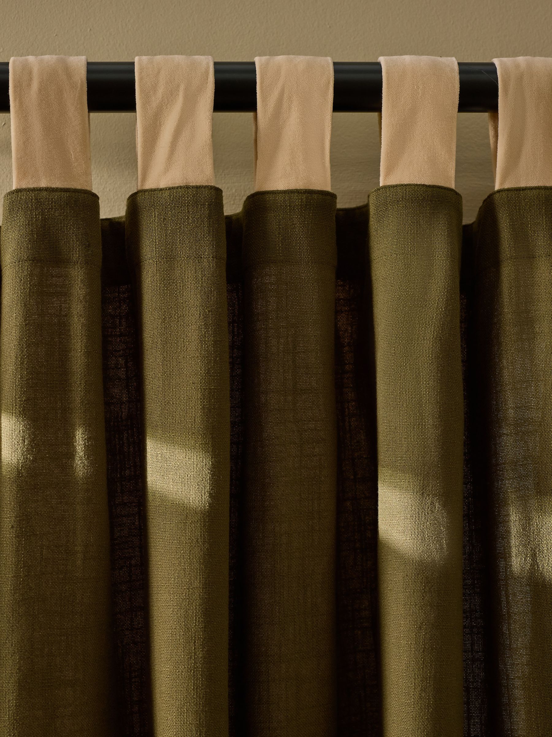 Hadlo Textured Cotton Tab Top Curtains in Khaki Green