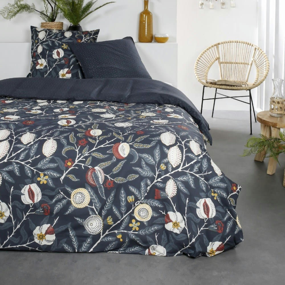 - Parure de couette 100% coton 57 fils imprimée 260x240 2 taies