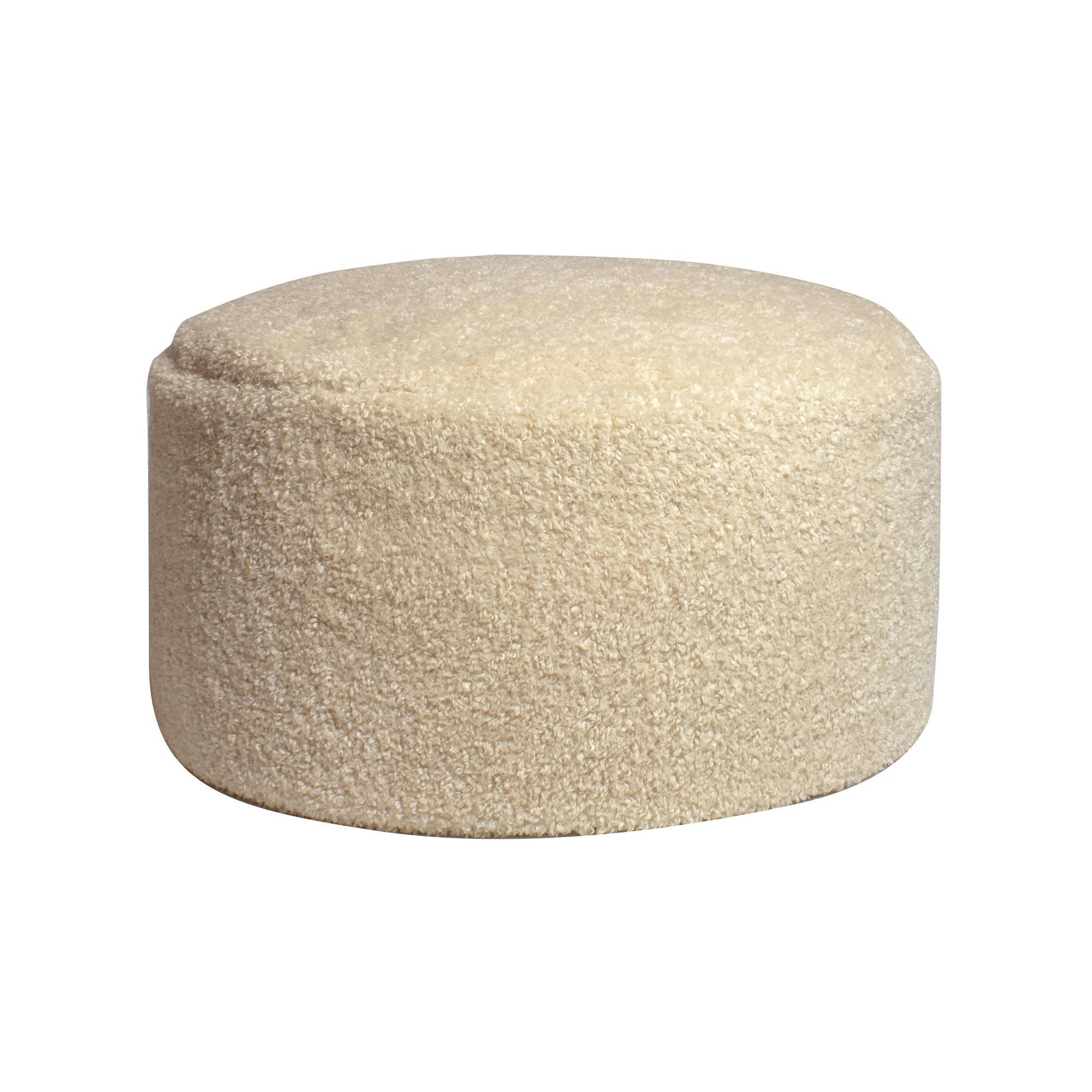 LAMA - Pouf rond effet fourrure bouclette beige